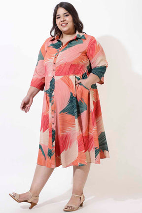 Plus Size Bright Tropical Crepe Shirt Dress