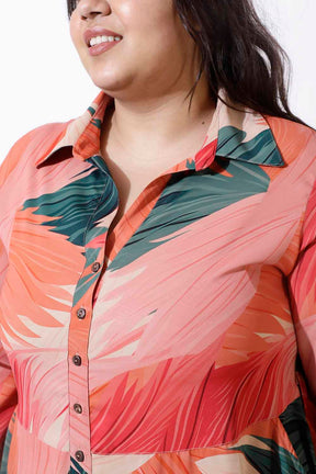 Plus Size Bright Tropical Crepe Shirt Dress