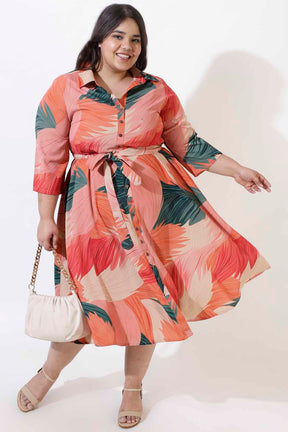 Plus Size Bright Tropical Crepe Shirt Dress