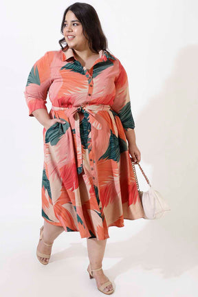 Plus Size Bright Tropical Crepe Shirt Dress