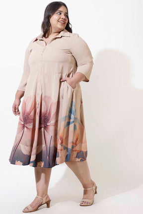 Plus Size Muted Floral Crepe Shirt Dress