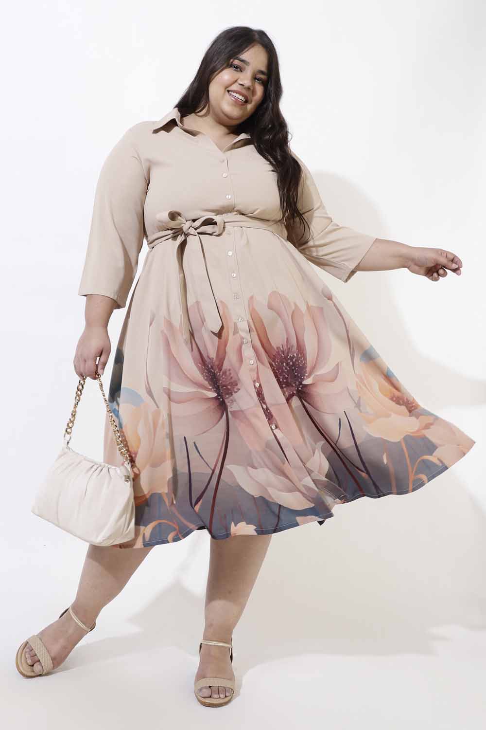 Buy Plus Size Muted Floral Crepe Shirt Dress