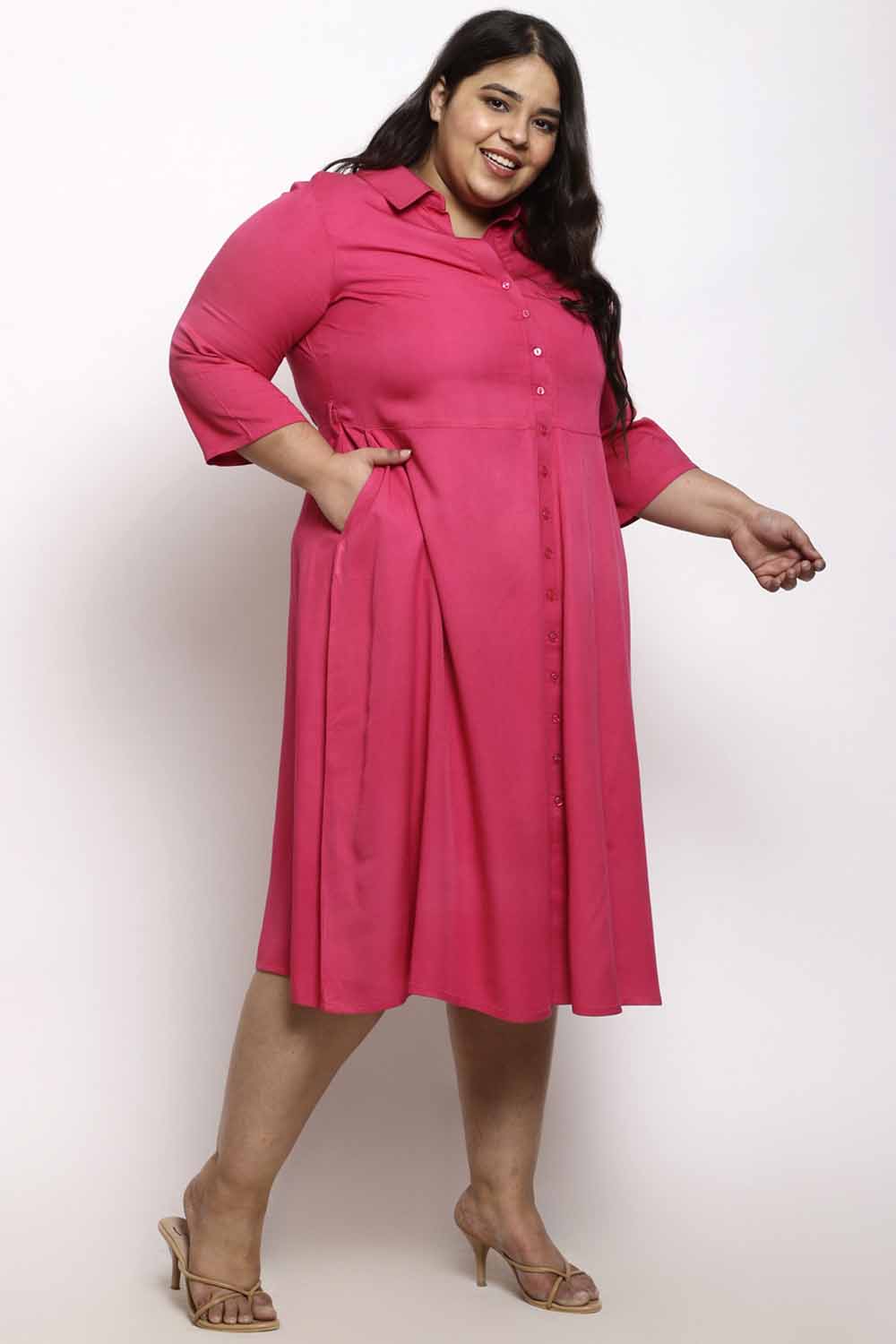 Plus Size Pink Shirt Dress for Women