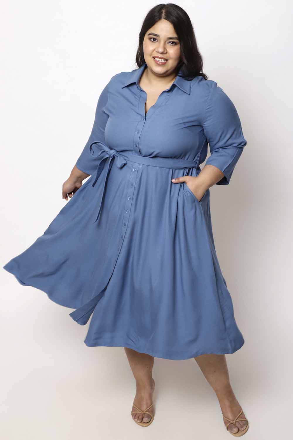 Buy Plus Size Blue Shirt Dress