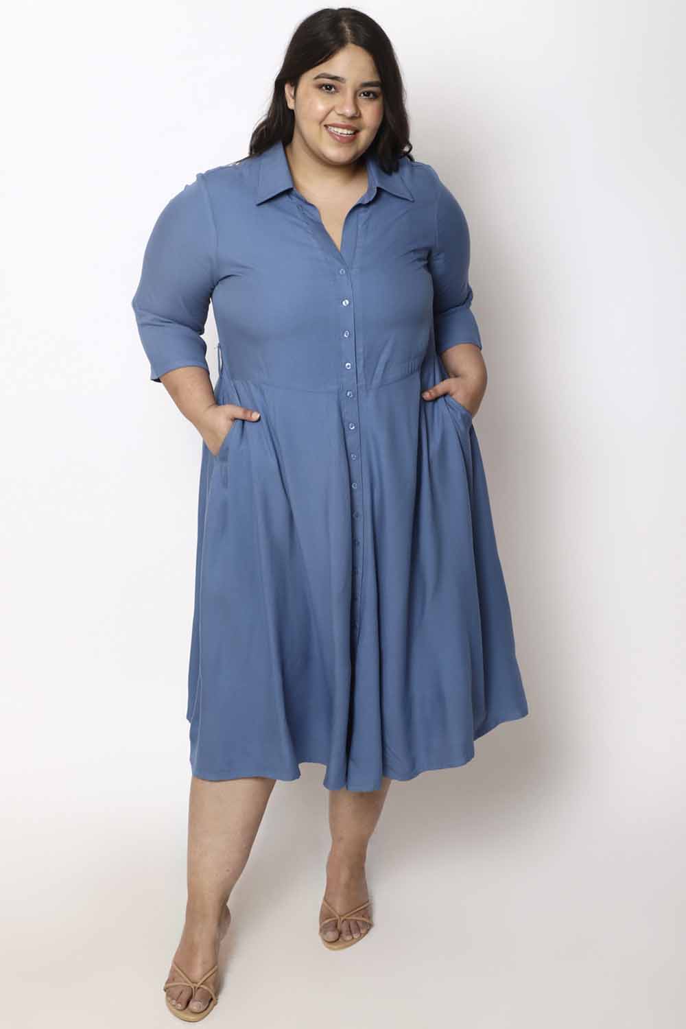 Plus Size Blue Shirt Dress for Women