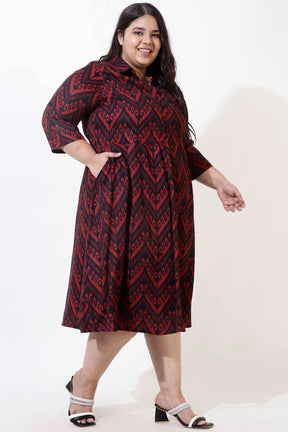 Plus Size Maroon Printed Crepe Shirt Dress
