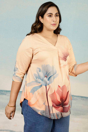 Floral Border Plus Size Top