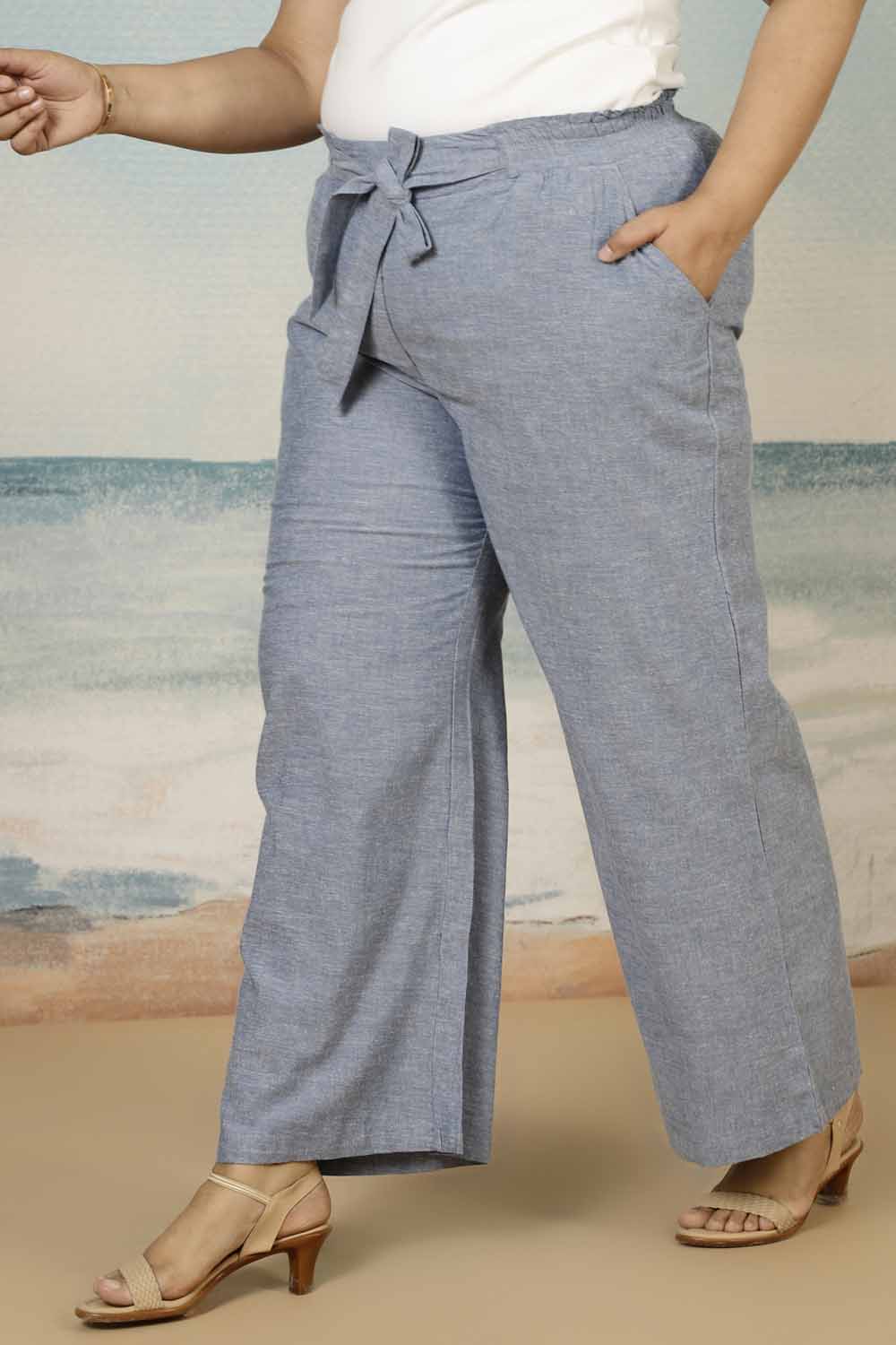 Plus Size Yale Blue Tie Detail Pants