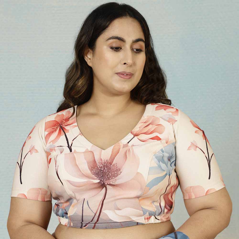 Plus Size Nude Floral Readymade Blouse
