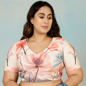 Plus Size Nude Floral Readymade Blouse