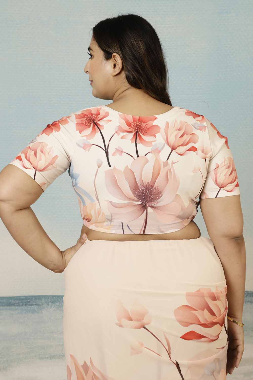 Comfortable Plus Size Nude Floral Readymade Blouse