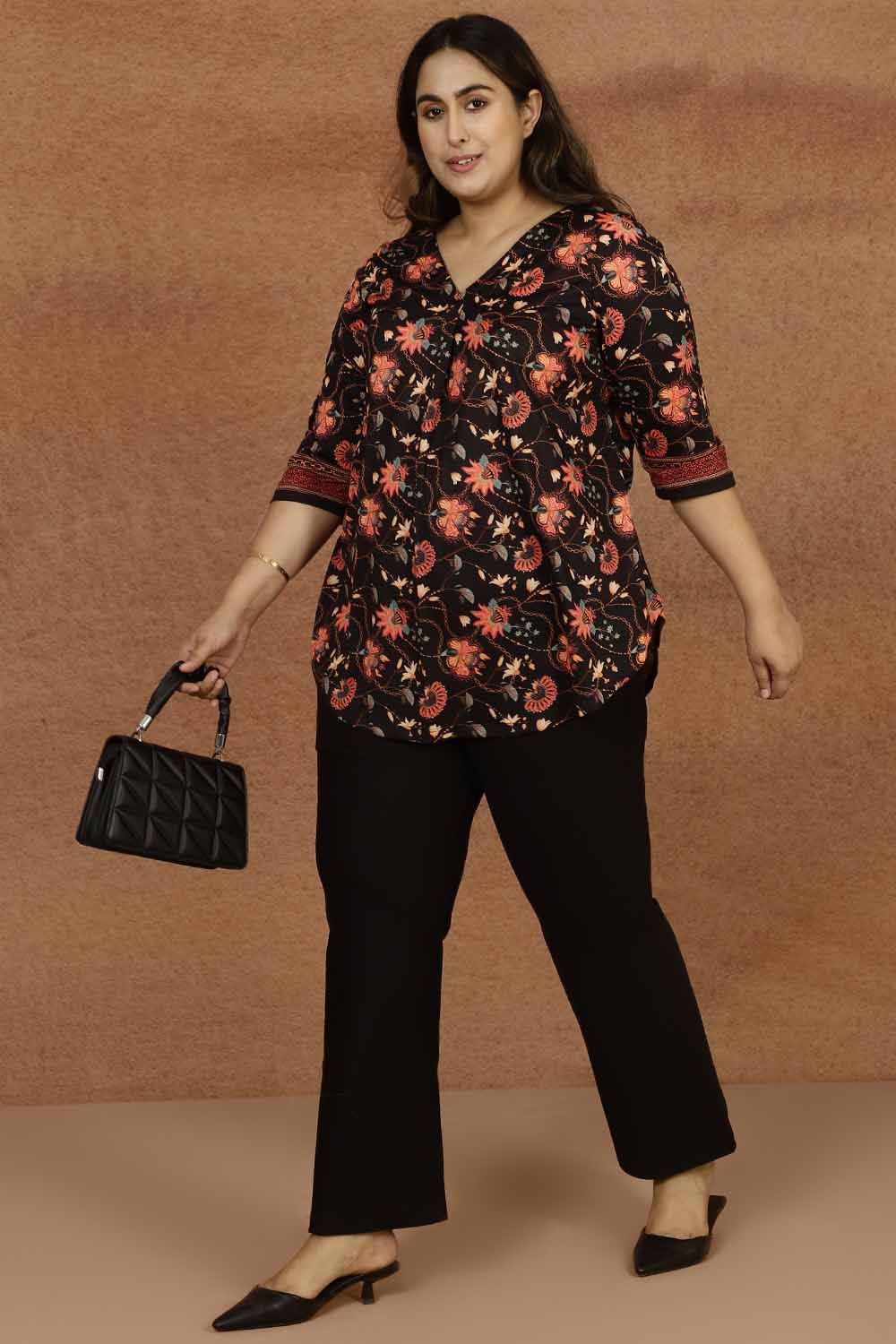 Buy Black Luxe Floral Plus Size Top