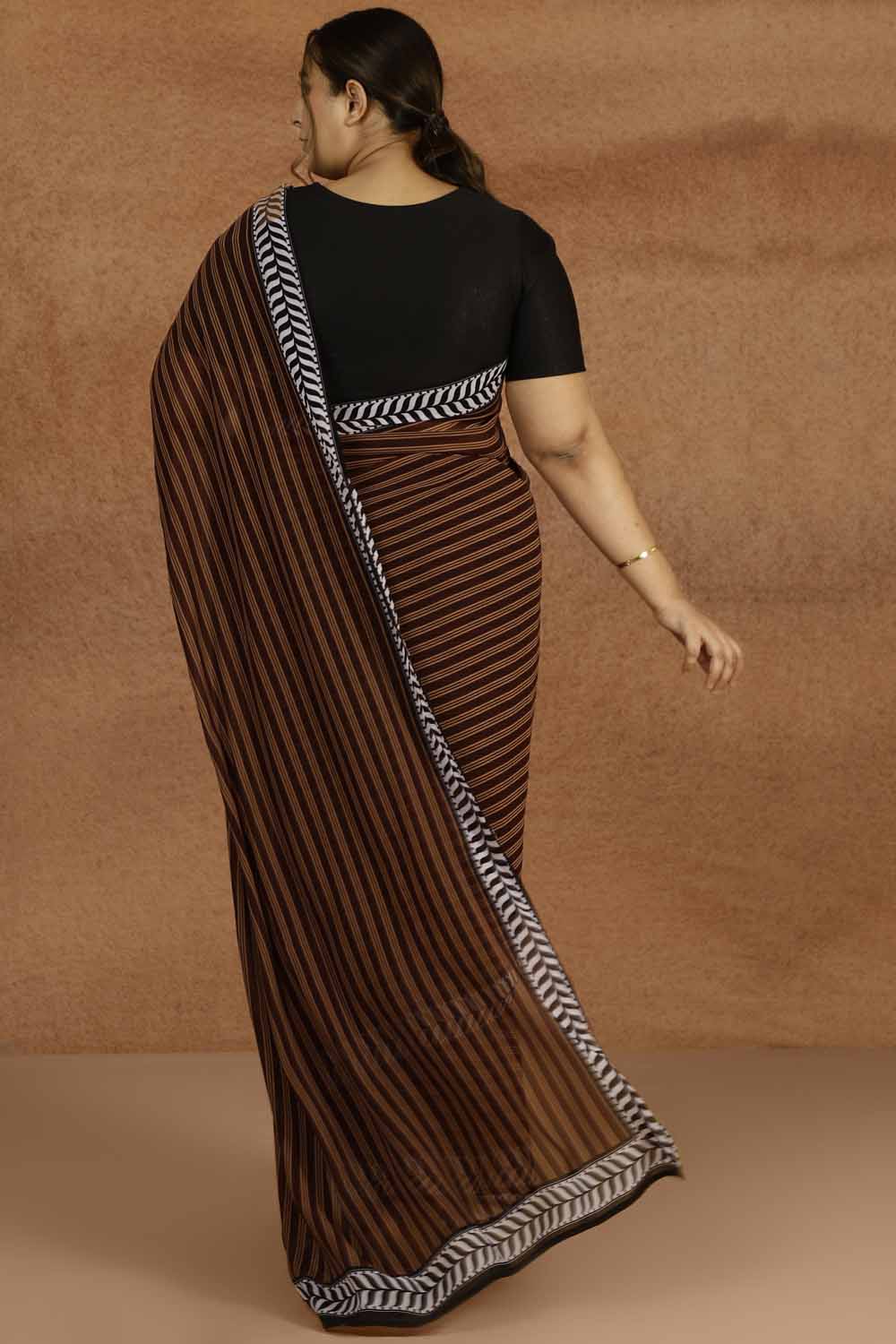 Plus Size Earthy Chevron Readymade Georgette Saree for Women