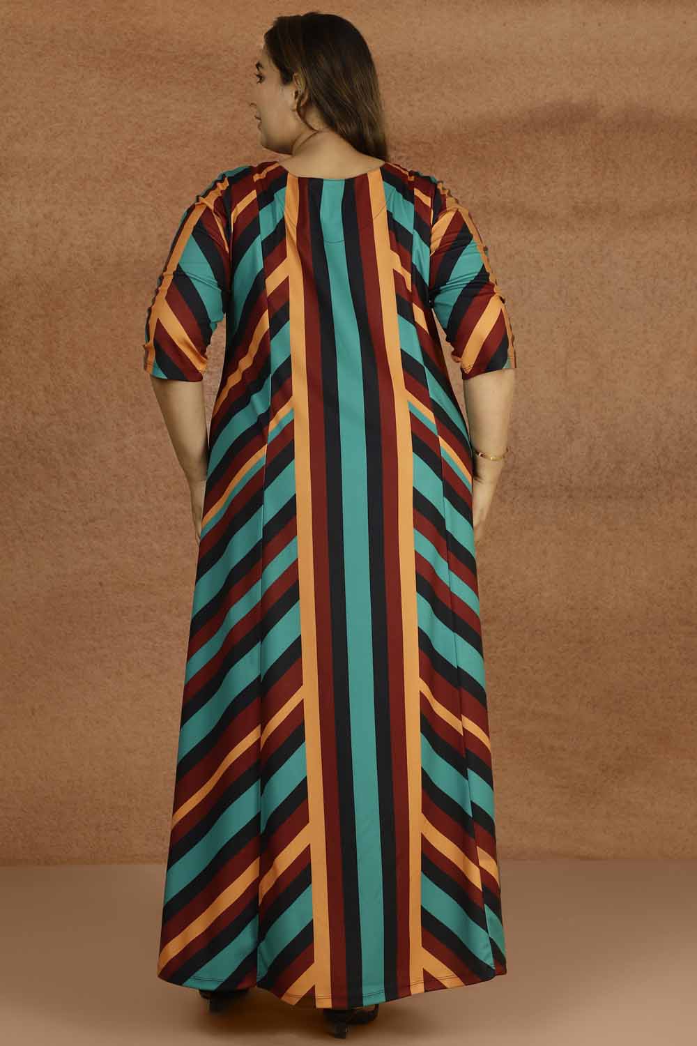 Comfortable Bright Stripe Plus Size Ombre Dress