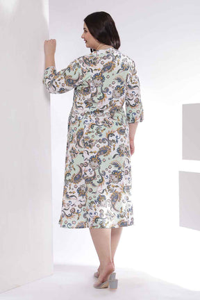 Plus Size Green Paisley Print Cotton Midi Dress