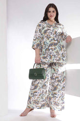 Plus Size Green Paisley Print Shirt Coord Set