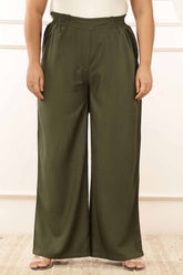 Plus Size Olive Rayon Twill High Waist Pants