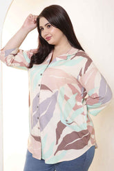 Plus Size Multi-Color Abstract Print Cuban Collar Rayon Shirt