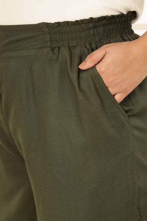 Plus Size Olive Rayon Twill High Waist Pants