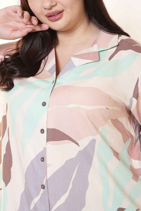 Plus Size Multi-Color Abstract Print Cuban Collar Rayon Shirt