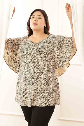 Plus Size Flare Sleeve Leopard Print Top