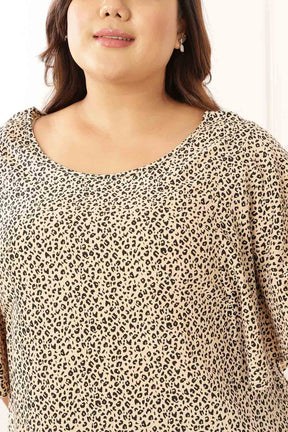 Plus Size Flare Sleeve Leopard Print Top