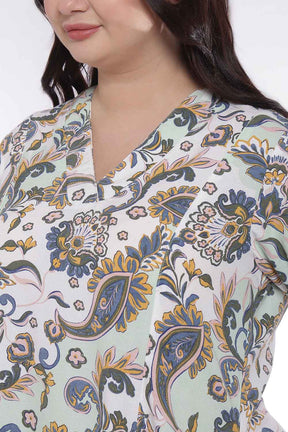 Plus Size Green Paisley Print Cotton Midi Dress