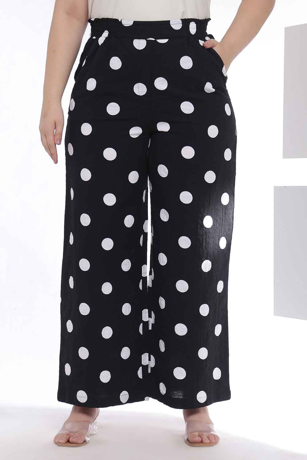 Plus Size Black Polka Print Kurta Coord Set