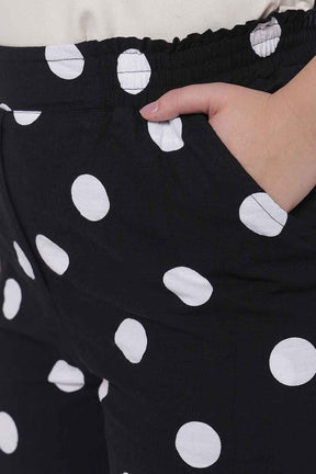 Plus Size Black Polka Print Kurta Coord Set