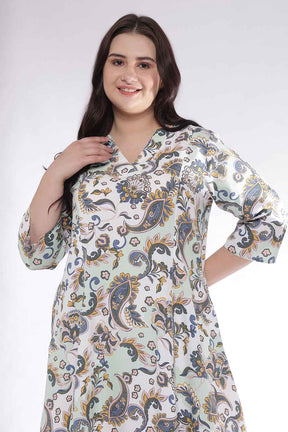 Plus Size Green Paisley Print Cotton Midi Dress