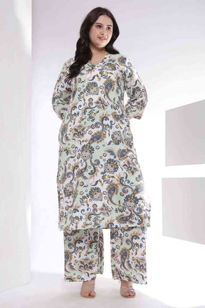 Plus Size Green Paisley Print Kurta Coord Set