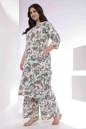 Plus Size Green Paisley Print Kurta Coord Set