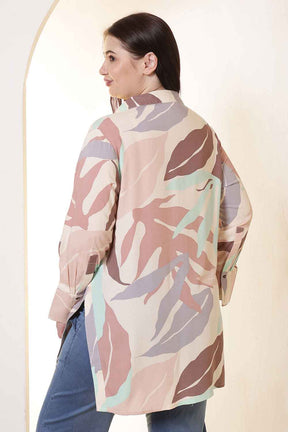 Plus Size Multi-Color Abstract Print High Slit Styled Cuff Rayon Shirt
