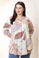 Plus Size Multi-Color Abstract Print V-Neck Rayon Top