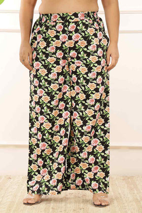 Plus Size Black Floral Shirt Cotton Coord Set