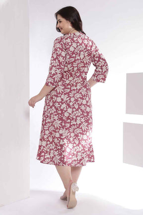 Plus Size Purple Taupe Floral Print Cotton Midi Dress