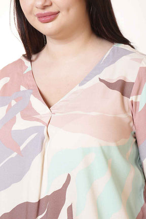 Plus Size Multi-Color Abstract Print V-Neck Rayon Top