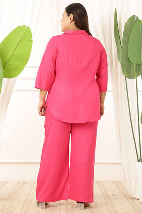 Plus Size Pink Rayon Twill Shirt Coord Set