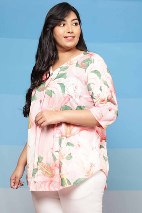 Plus Size Light Pink Floral Centre Pleat Top