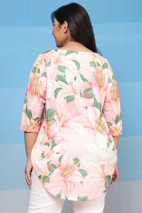 Plus Size Light Pink Floral Centre Pleat Top