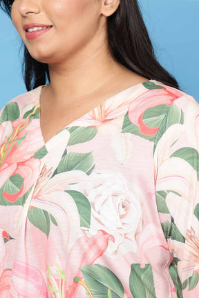 Plus Size Light Pink Floral Centre Pleat Top