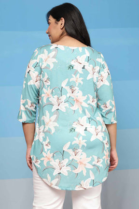 Plus Size Green Lillies Centre Pleat Top