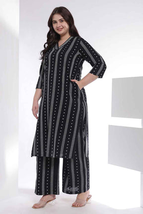 Plus Size Black Weave Work Kurta Coord Set