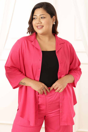 Plus Size Pink Rayon Twill Shirt Coord Set