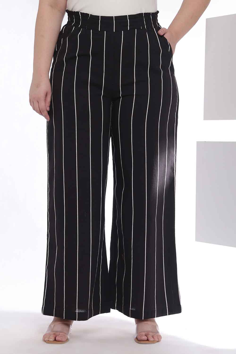 Plus Size Black Vertical Stripe Kurta Coord Set for Women