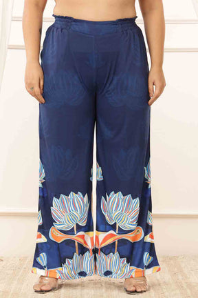 Plus Size Blue Floral V Neck Kurta Coord Set