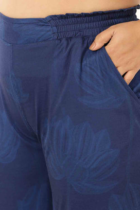 Plus Size Blue Floral V Neck Kurta Coord Set