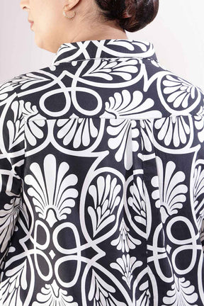 Plus Size Black & White Floral Print Cotton Shirt Dress