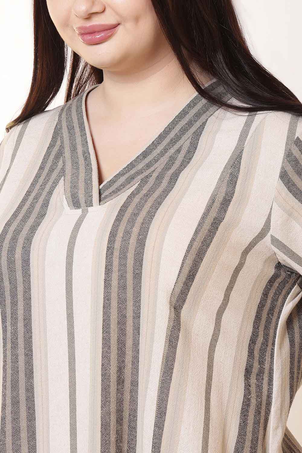 Plus Size Olive Stripe Cotton Midi Dress