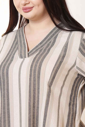 Plus Size Olive Stripe Cotton Midi Dress